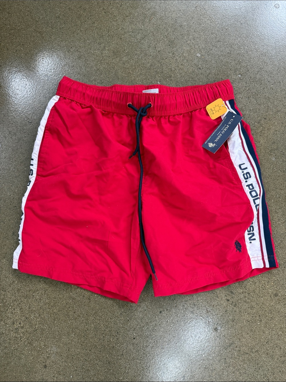 U.S. Polo Assn. Red Swim Trunks with Side Stripe Tape